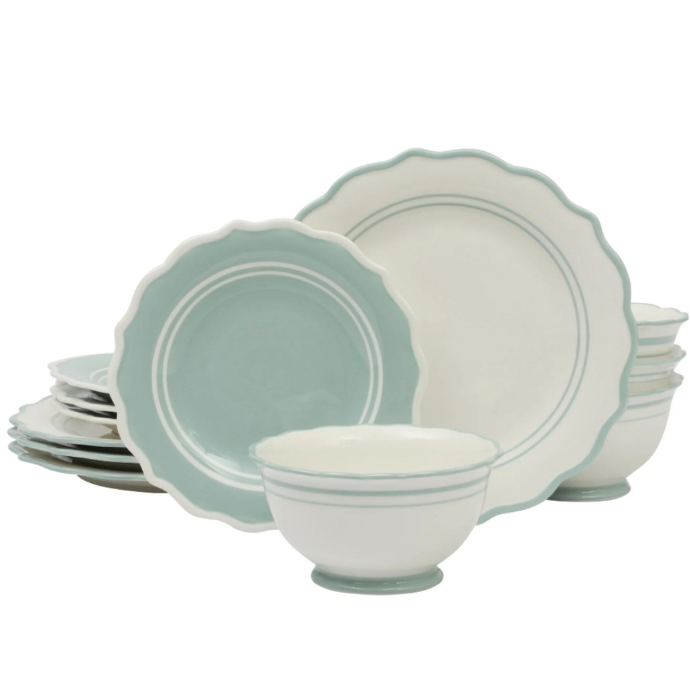 💕 2025 The Pioneer Woman Ainsley Sage Blue 12 Piece Dinnerware Set